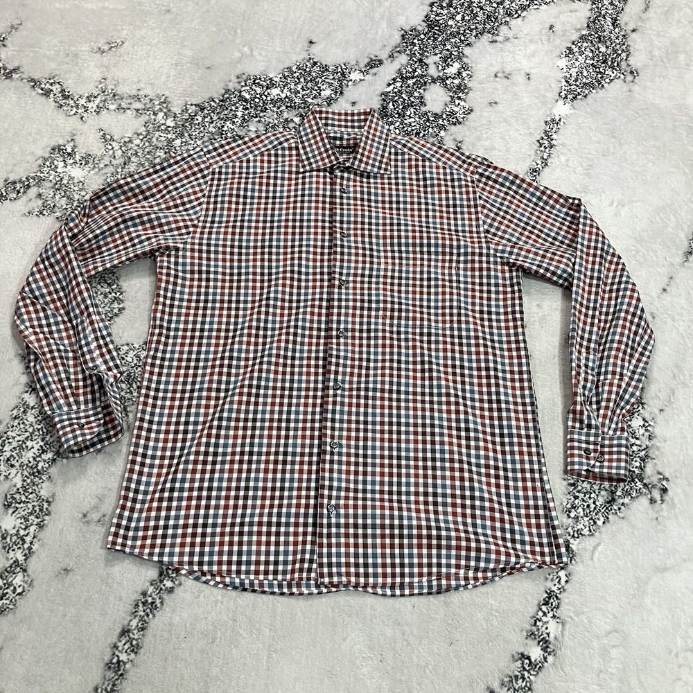 St Croix Shirt Men's Medium 100% Cotton Plaid Check Long Sleeve Button Up